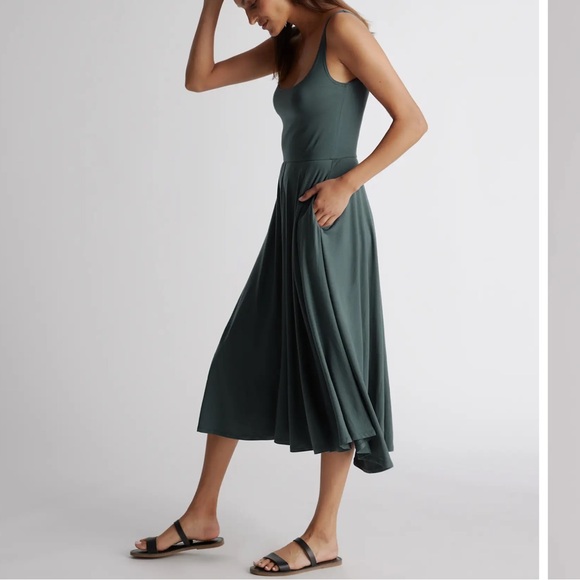 Quince Dark Olive Fit & Flare Midi Dress - Picture 2 of 8